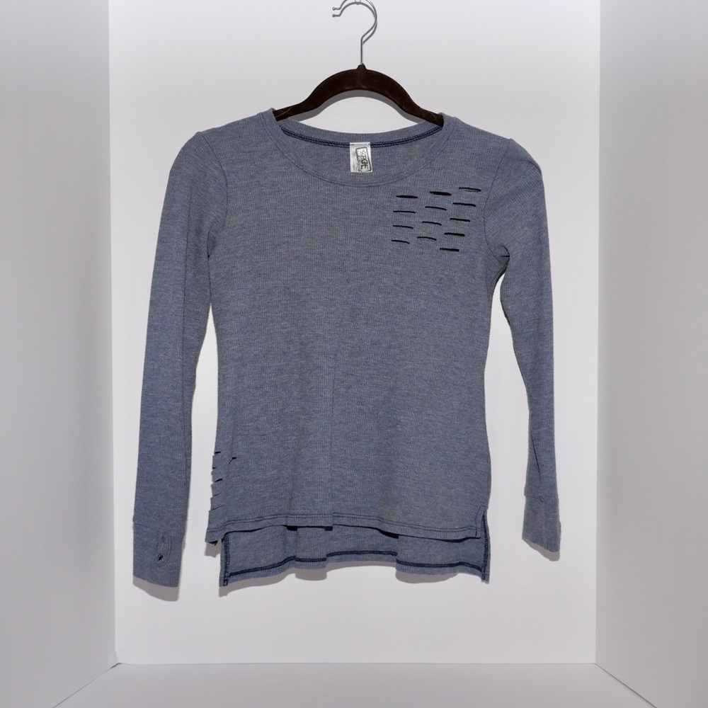 Erge Designs long sleeve top, size girls 14, blue with cut detailing